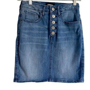Express Denim Jean Mini Skirt Stretch High Rise Size with Buttons Size 00